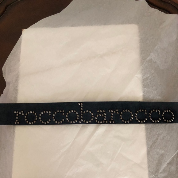 Roccobarocco navy blue suede designer logo belt - Picture 4 of 8